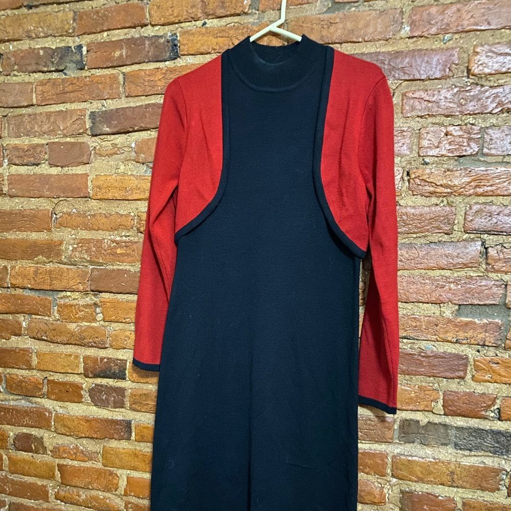 Nina Leonard Wool Blend  Dress - One Piece Red/Black